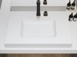 Plan vasque avec lavabo intégré au angle arrondi, L. 60 à 200 cm x l. 40 à 60 cm, résine minérale ACRYSTONE® SOLID-SURFACE Finition lisse blanc mate, Livraison Offerte et Rapide.